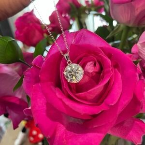 Moissanite Diamond Necklace Pendant Chain 18K 925 Brilliant 5 Ct Round Cut
